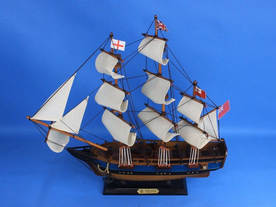 Wooden HMS Endeavour Tall Model Ship 20""