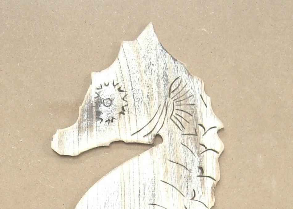 Wooden Rustic Whitewashed Wall Mounted Seahorse Decoration 36""