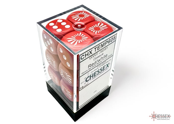 WW2 dice Japan Opaque Red/white 16mm d6 Dice Block (12 dice) - PhishStones Products