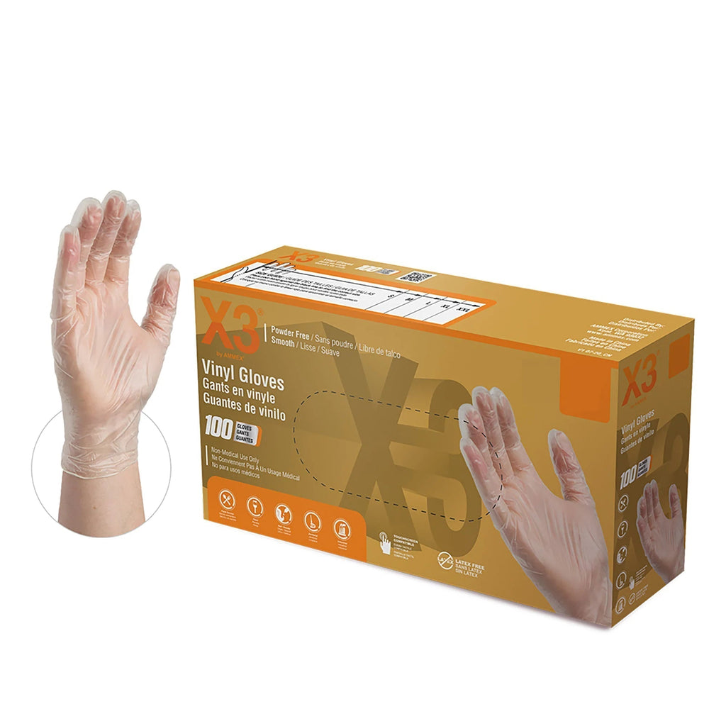 X3 Clear Vinyl Industrial Latex Free Disposable Gloves by Ammex - PhishStones Products