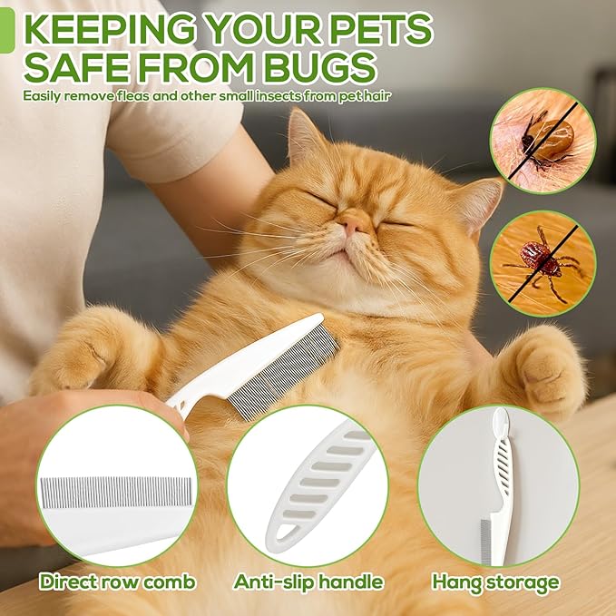 XANGNIER Rotatable Flea Comb for Cats Dogs Kittens Rabbit,Self Cleaning Pet Flea Comb Grooming Brush for Shedding and Detangling,Fine Tooth Tick Lice Comb for Short & Long Pet Hair Removal Tool,2 Pcs - PhishStones Products