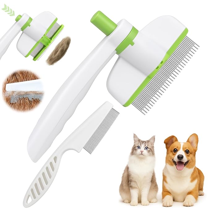 XANGNIER Rotatable Flea Comb for Cats Dogs Kittens Rabbit,Self Cleaning Pet Flea Comb Grooming Brush for Shedding and Detangling,Fine Tooth Tick Lice Comb for Short & Long Pet Hair Removal Tool,2 Pcs - PhishStones Products