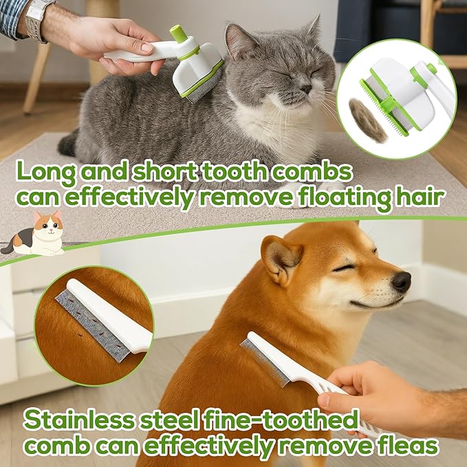 XANGNIER Rotatable Flea Comb for Cats Dogs Kittens Rabbit,Self Cleaning Pet Flea Comb Grooming Brush for Shedding and Detangling,Fine Tooth Tick Lice Comb for Short & Long Pet Hair Removal Tool,2 Pcs - PhishStones Products
