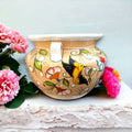 Extra Large Talavera Flower Pot | White & Tan Floral Design