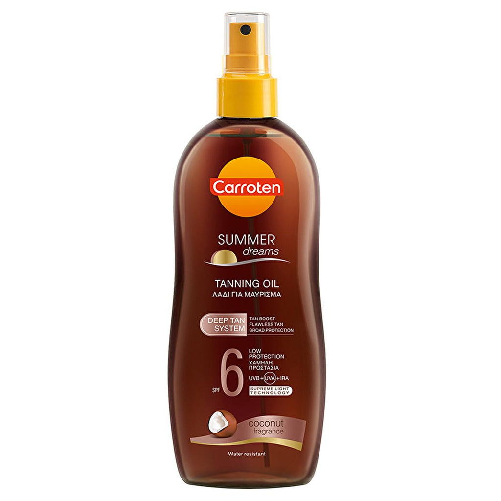 Carroten Summer Dreams: Deep Tanning SPF 6 Oil Spray - Vegan, UVB/UVA/IRA Protection, Tanning Accelerator, Coconut Scent - Bronzing & Moisturizing