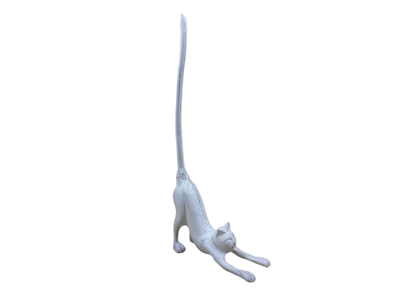 Whitewashed Cast Iron Yoga Cat Bathroom Extra Toilet Paper Stand 19""