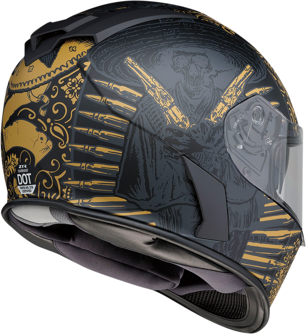 Z1R, Z1R Warrant Helmet Sombrero Black/Gold Small – Polycarbonate Motorcycle Helmet with Drop-Down Sun Visor and Ventilation System