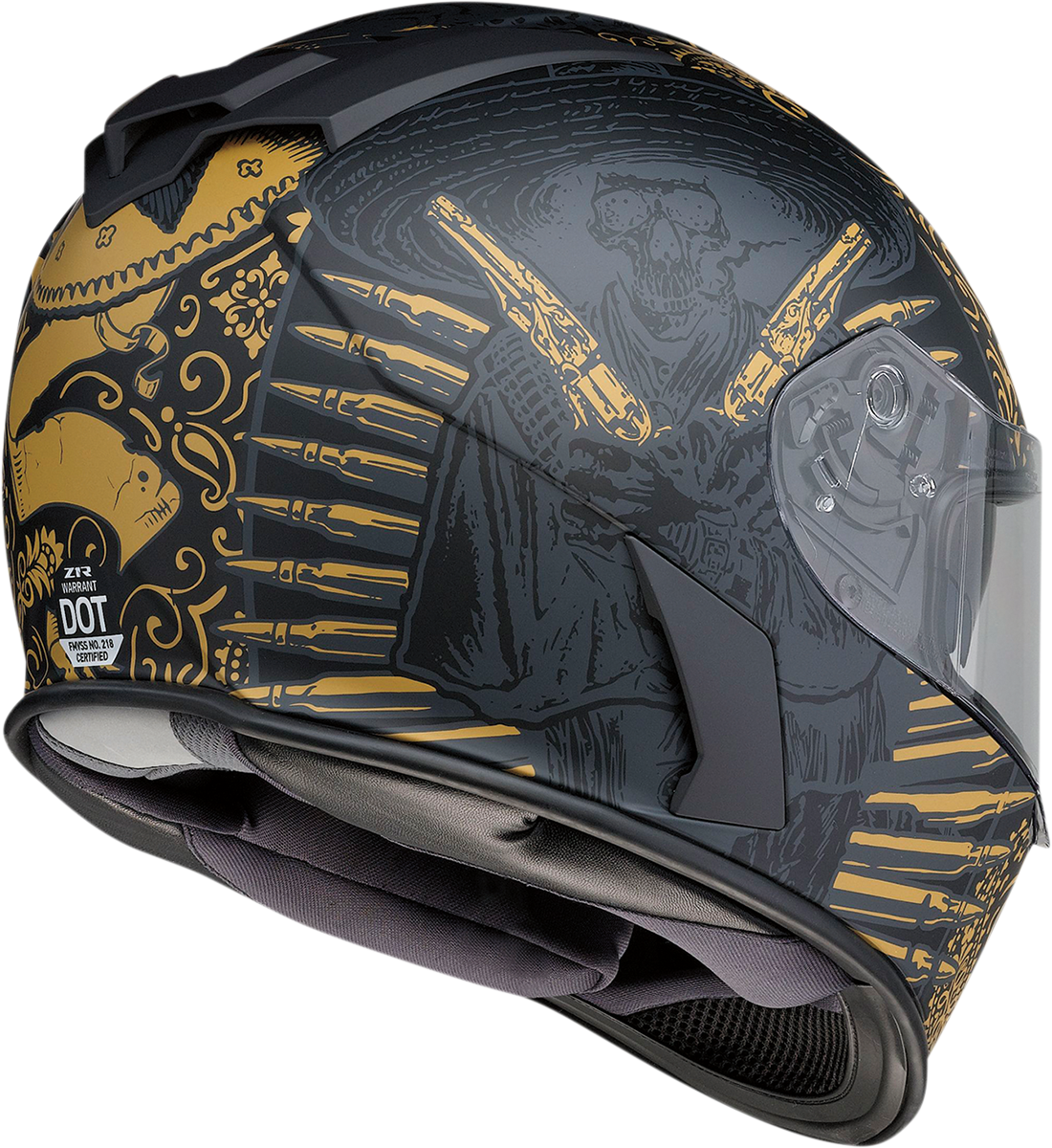 Z1R, Z1R Warrant Helmet Sombrero Black/Gold Small – Polycarbonate Motorcycle Helmet with Drop-Down Sun Visor and Ventilation System