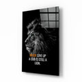 Never Give Up Lion Quote Glass Wall Art