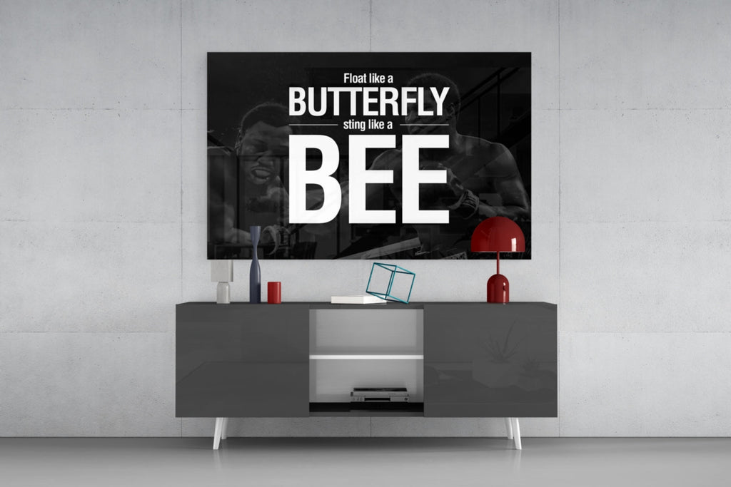Butterfly And Bee Typography Glass Wall Art