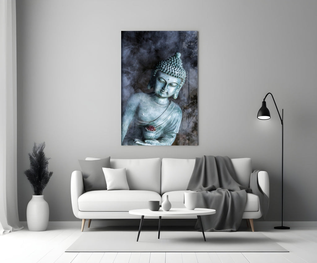 Smoky Jade Buddha Statue Glass Wall Art