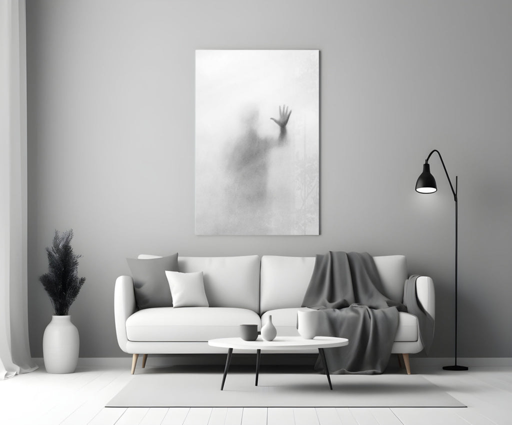 Vertical Blurred Figure Raised Palm Glass Wall Art
