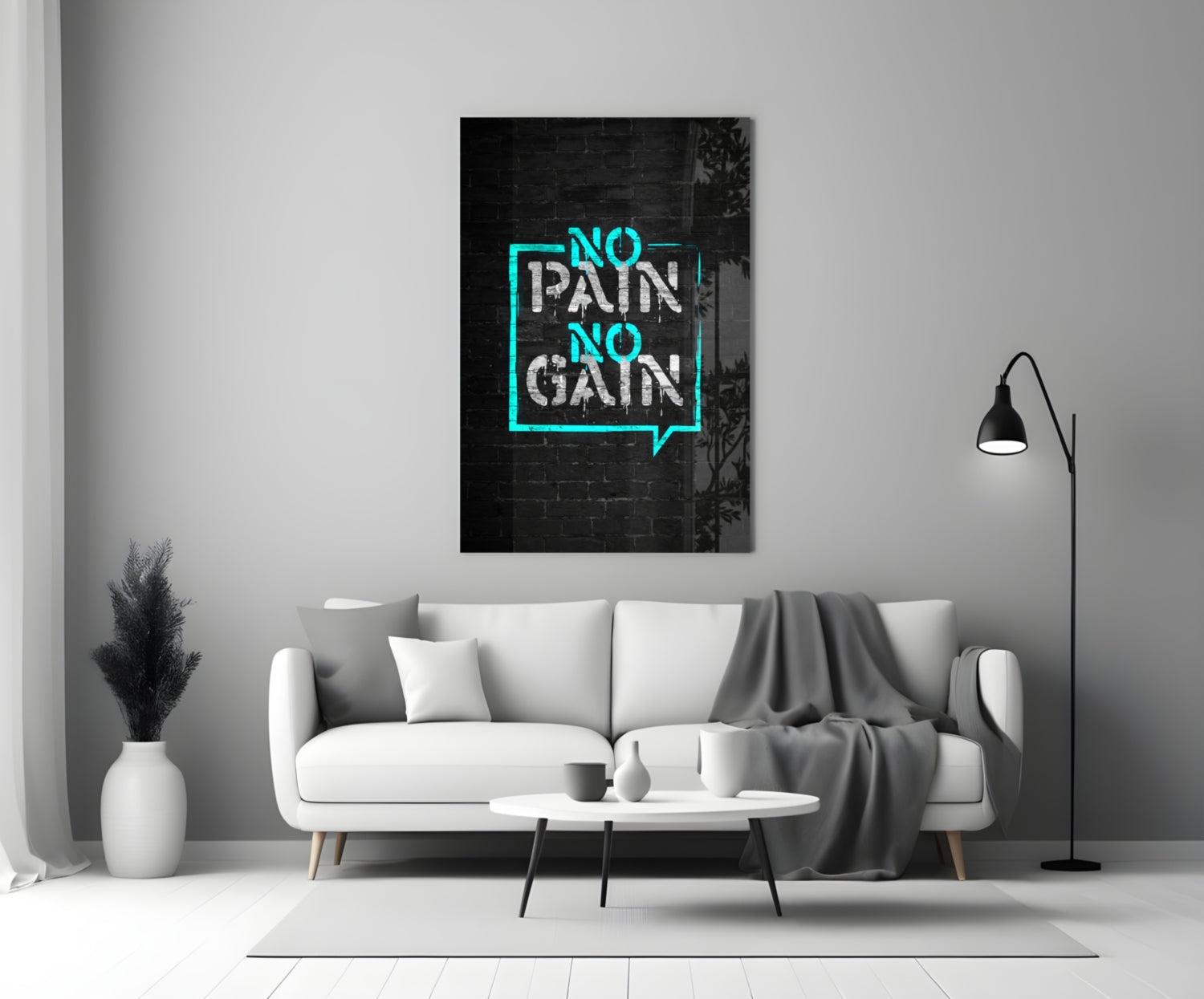 Turquoise Frame Brick Graffiti Quote Glass Wall Art