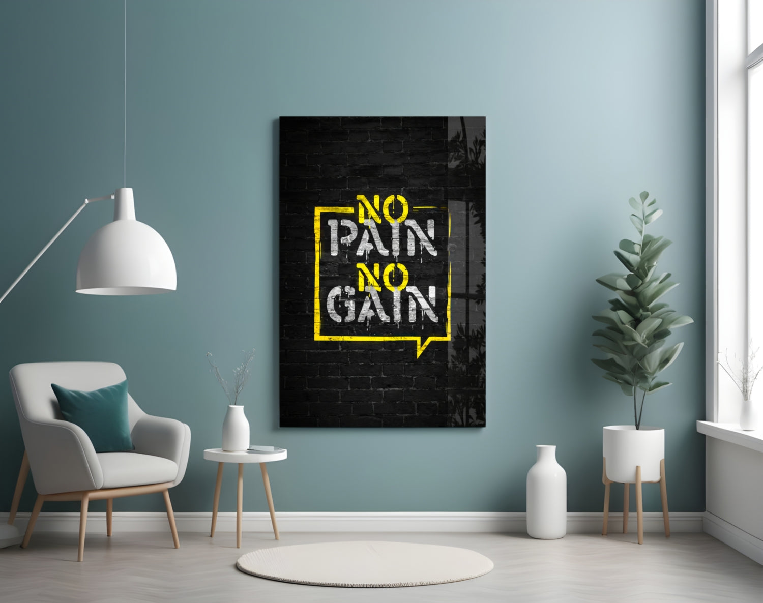 Yellow Frame Brick Graffiti Quote Glass Wall Art