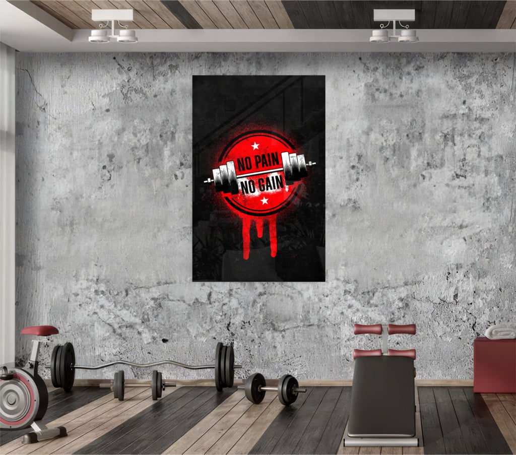 Red Circle Dumbbell Stencil Quote Glass Wall Art