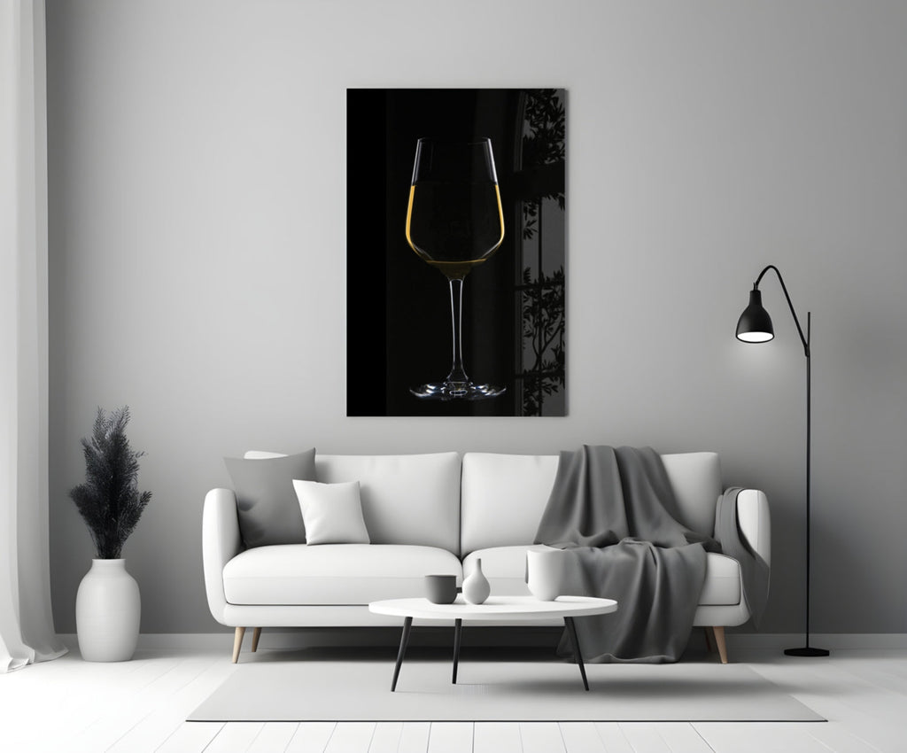 Golden Rim White Wine Glass Silhouette Glass Wall Art