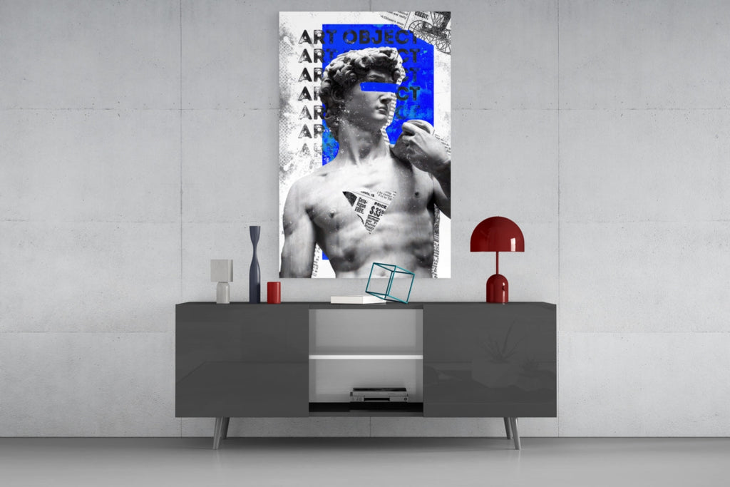 Marble Statue Collage Blue Block Glass Wall Art