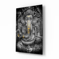 Gold Accented Stone Statue Ganesha Glass Wall Art