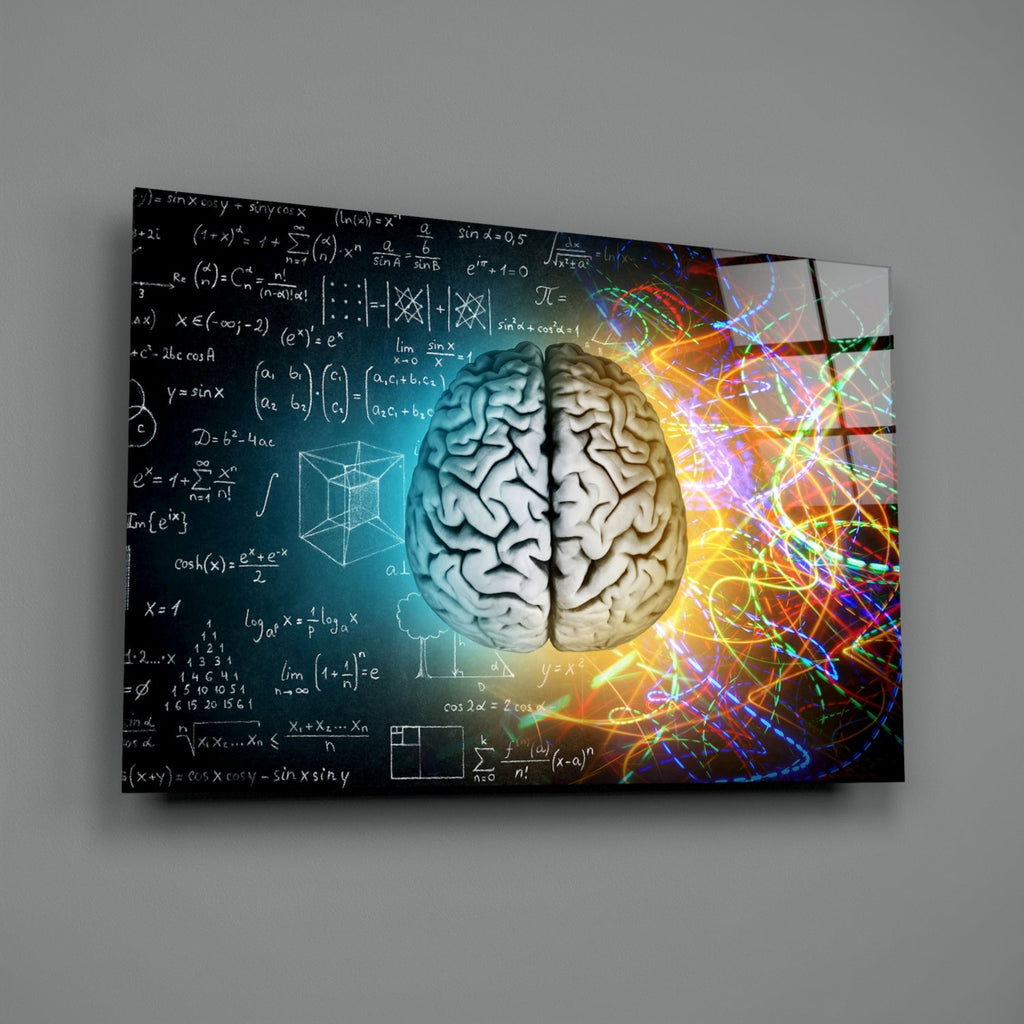 Chalk Equations and Neon Swirl Brain Glass Wall Art