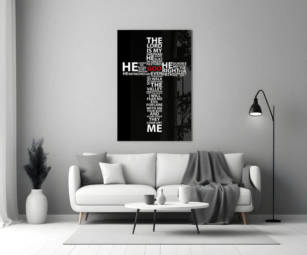 Psalm Typography Word Cross Glass Wall Art