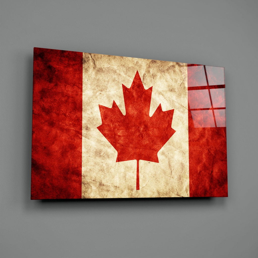 Vintage Grunge Canada Maple Leaf Flag Glass Wall Art