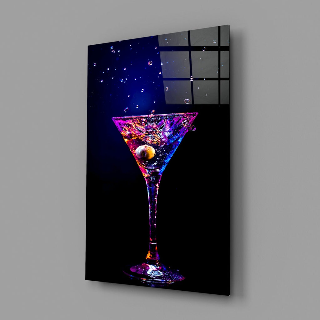 Neon Purple Splash Martini Olive Glass Wall Art