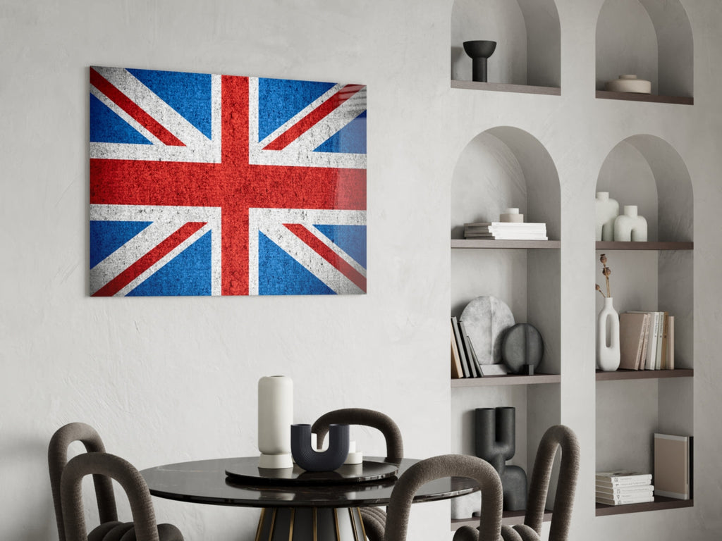 Concrete Wall Bright Union Jack Flag Glass Wall Art
