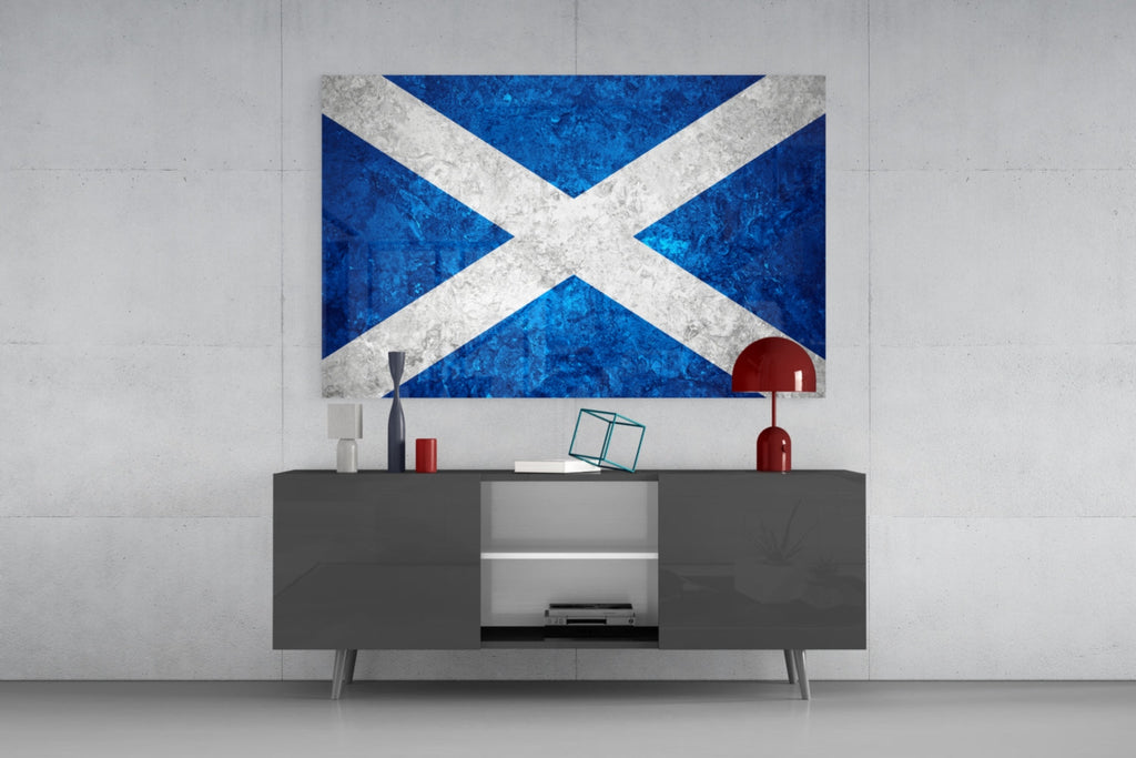 Icy Marble Deep Blue Scotland Flag Glass Wall Art