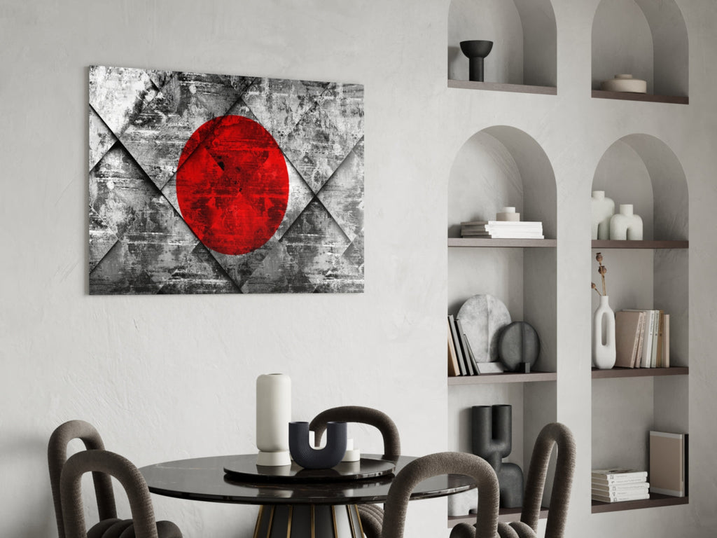 Diamond Concrete Red Sun Japan Flag Glass Wall Art