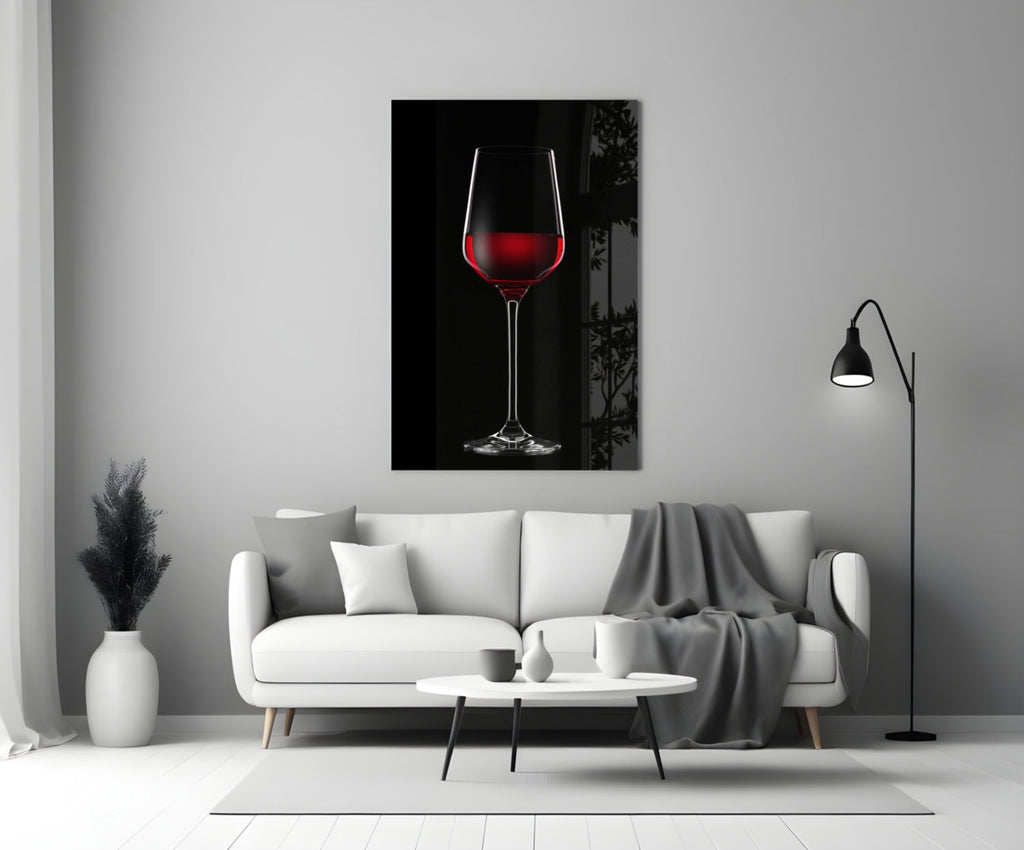 Tall Red Wine Glass Silhouette Glass Wall Art