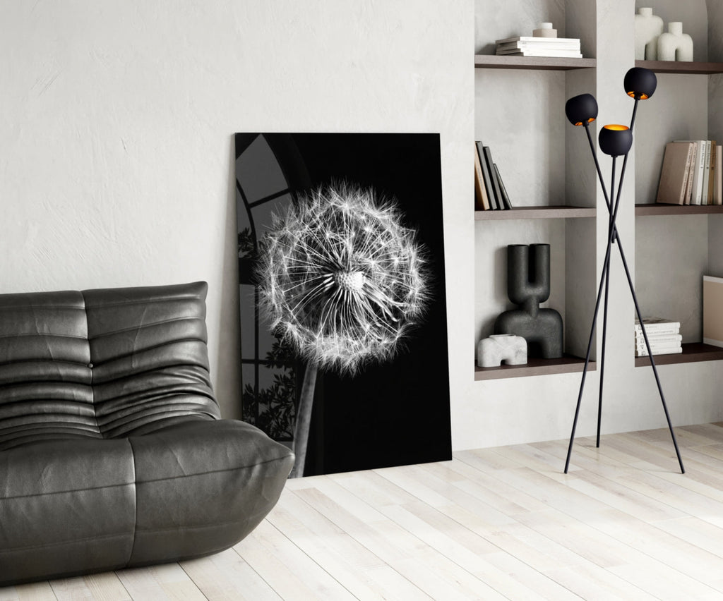 Wispy Dandelion Seed Head Glass Wall Art