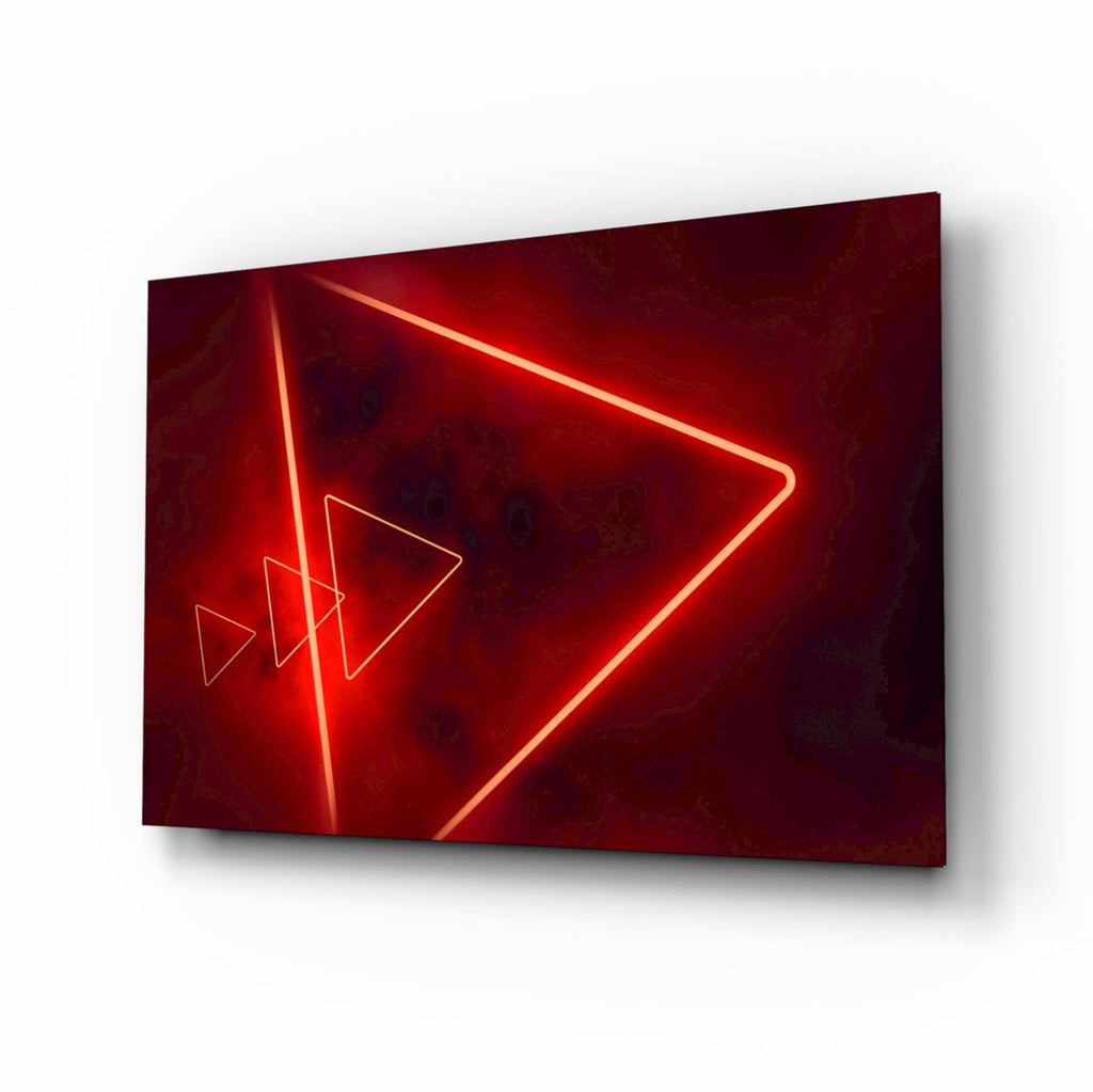 Red Neon Triangle Marble Glass Wall Art