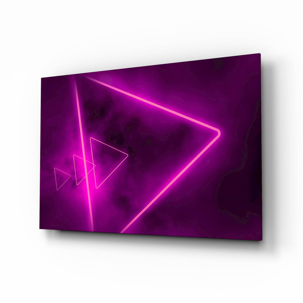 Pink Neon Triangle Marble Glass Wall Art