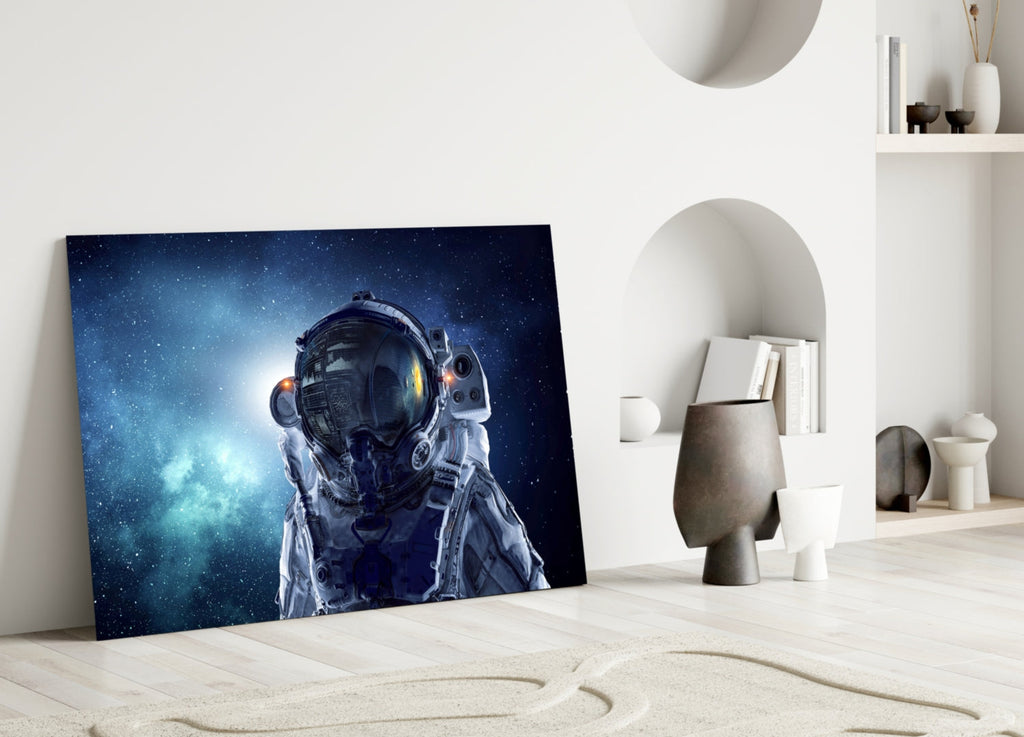 Astronaut Helmet Starfield Portrait Glass Wall Art