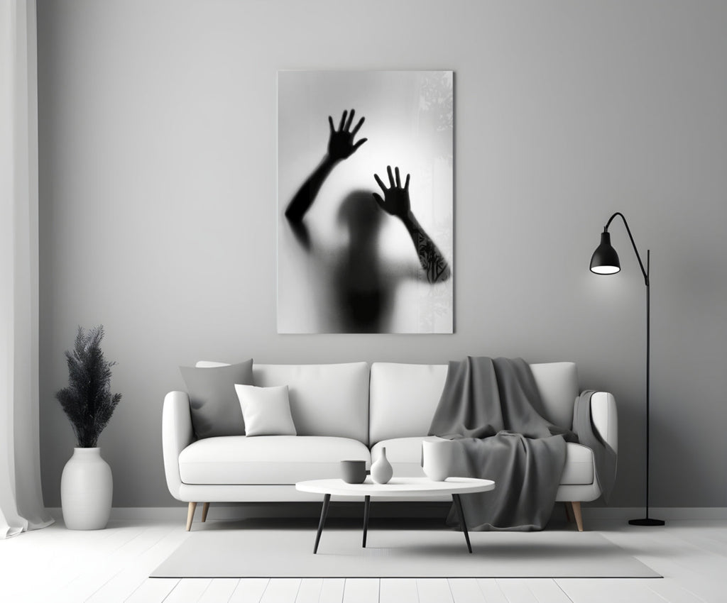 Monochrome Shadow Hands Silhouette Glass Wall Art