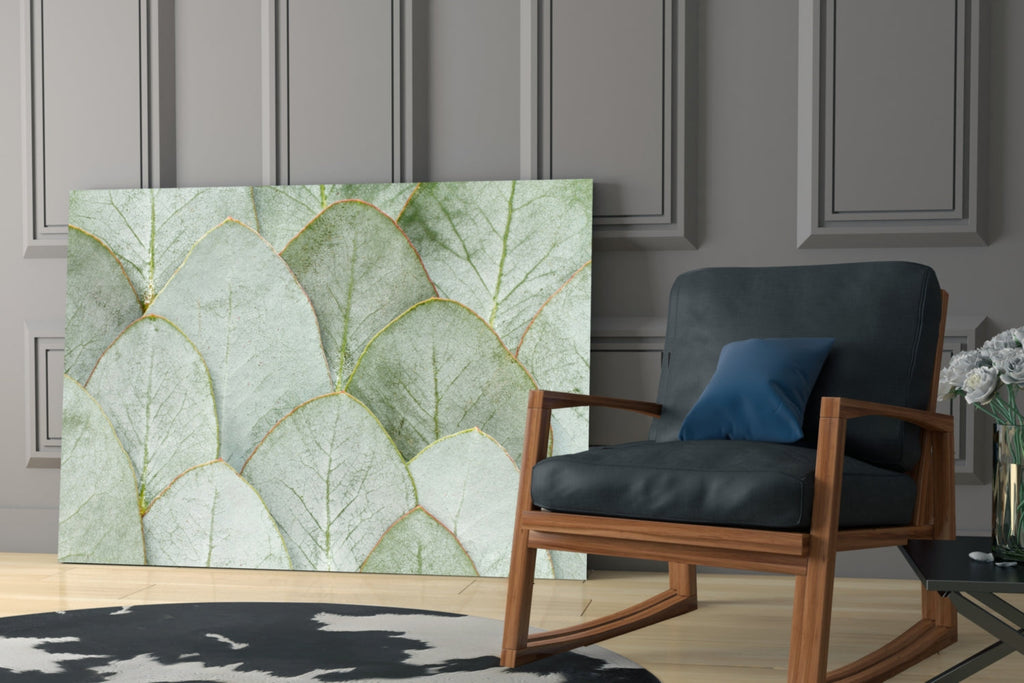 Sage Eucalyptus Leaf Layers Glass Wall Art