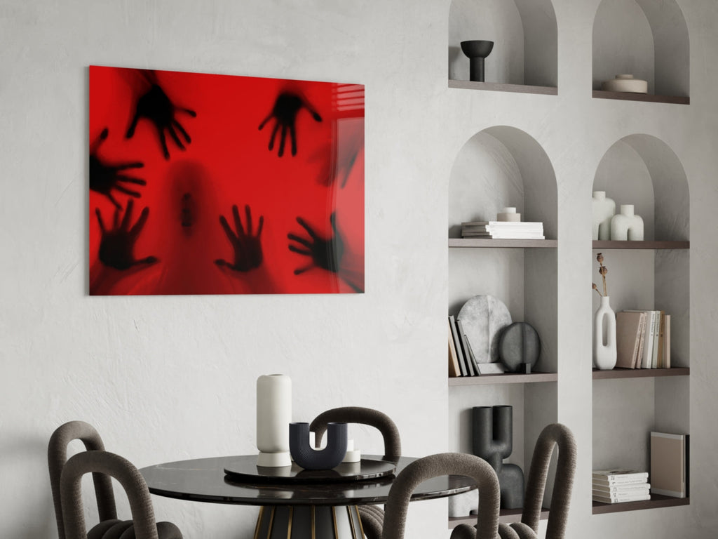 Crimson Red Ghostly Hands Glass Wall Art