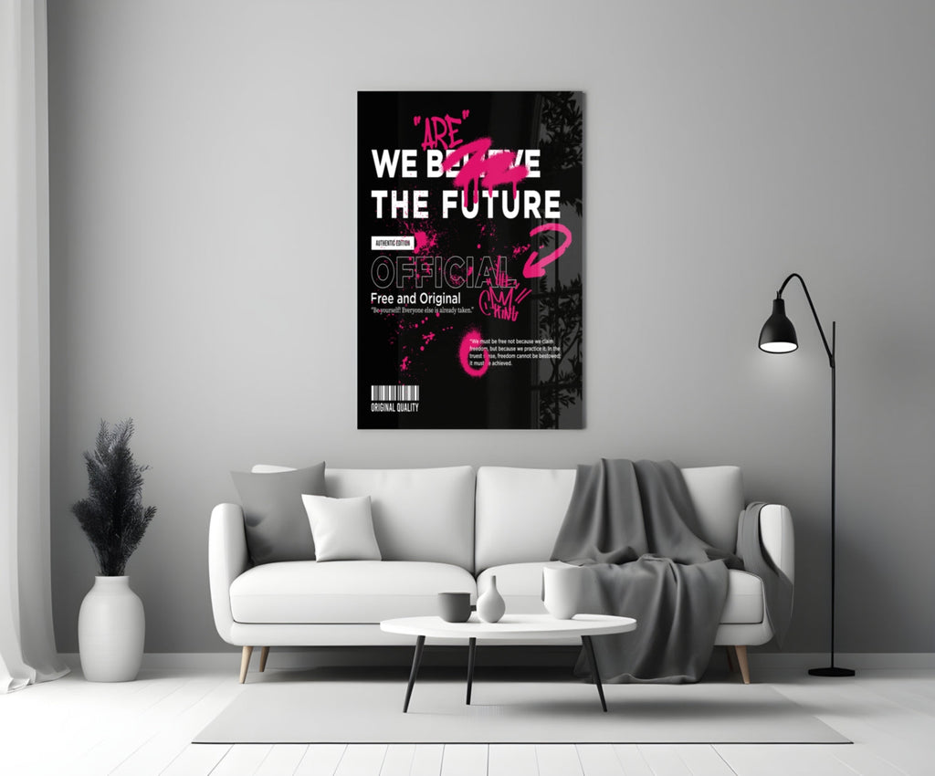 Pink Graffiti Slogan Black Typography Glass Wall Art