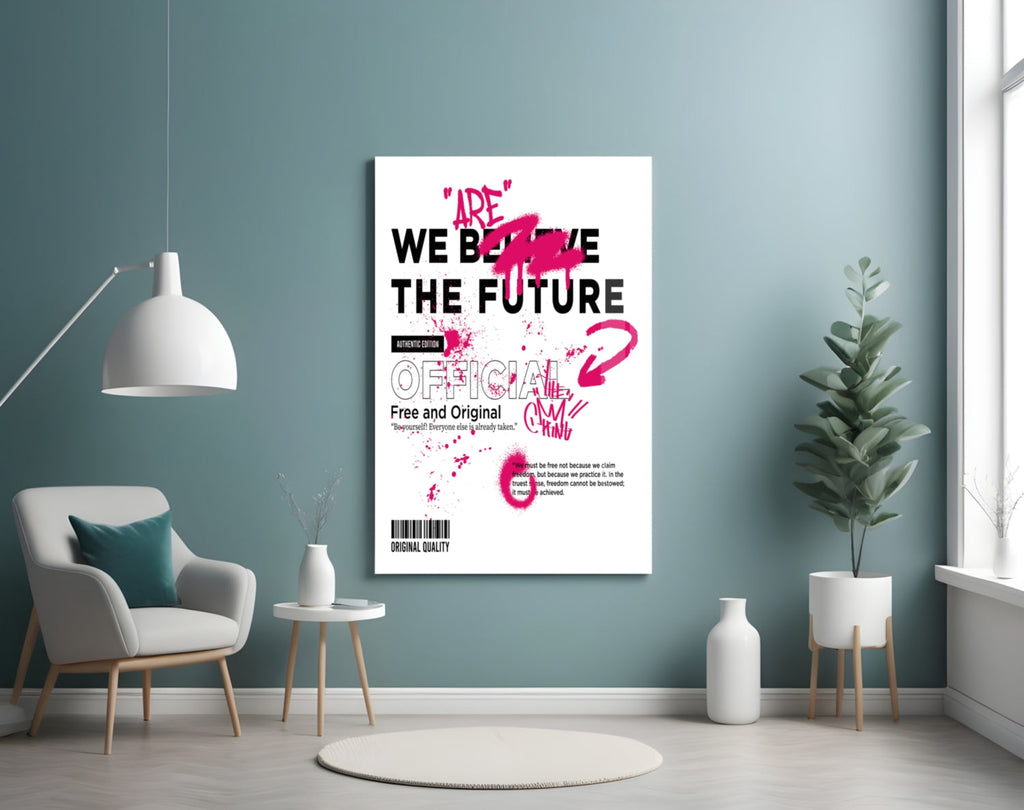 Pink Spray Tag White Streetwear Type Glass Wall Art