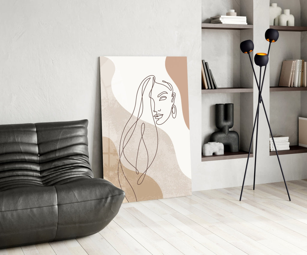 Flowing Hair Woman Face Glass Wall Art
