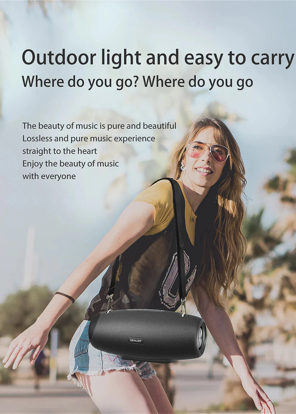 Zealot S67 Wireless Speaker WithShoulder Strap,Outdoor,Waterproof,Portable Speaker with Loud Stero and Booming Bass,40H Playtime - PhishStones Products