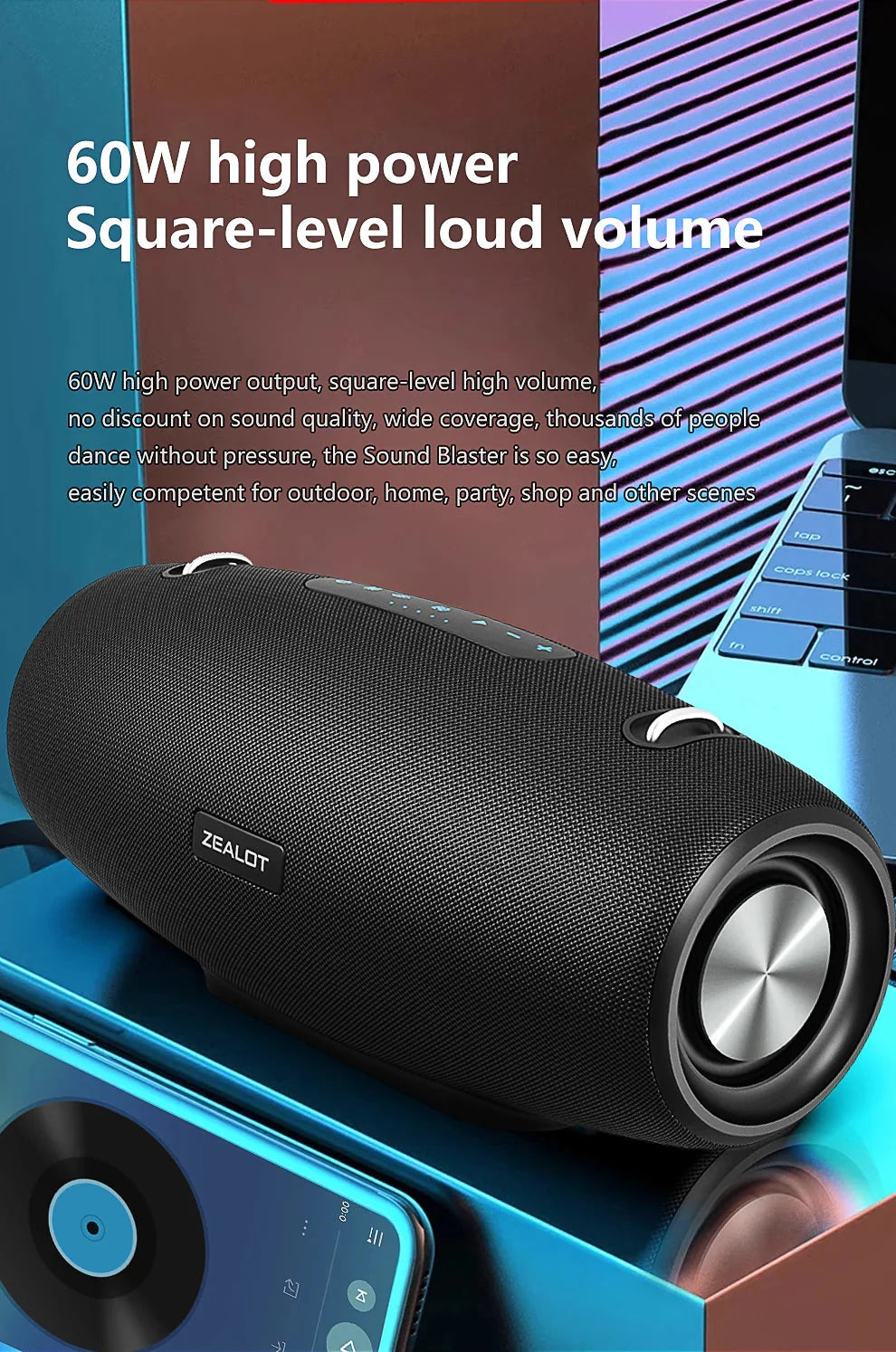 Zealot S67 Wireless Speaker WithShoulder Strap,Outdoor,Waterproof,Portable Speaker with Loud Stero and Booming Bass,40H Playtime - PhishStones Products