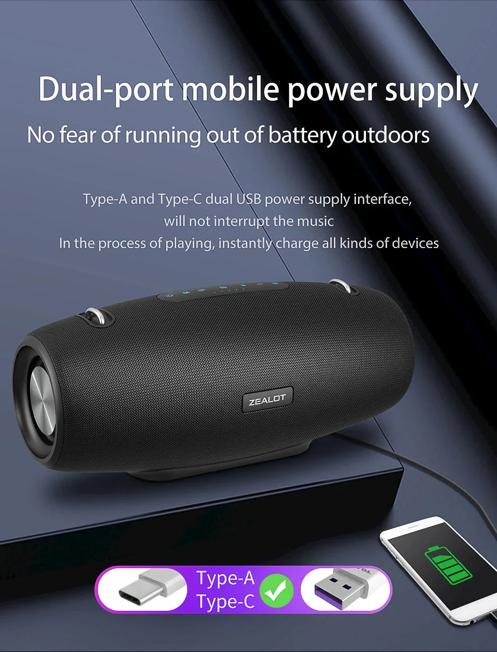Zealot S67 Wireless Speaker WithShoulder Strap,Outdoor,Waterproof,Portable Speaker with Loud Stero and Booming Bass,40H Playtime - PhishStones Products