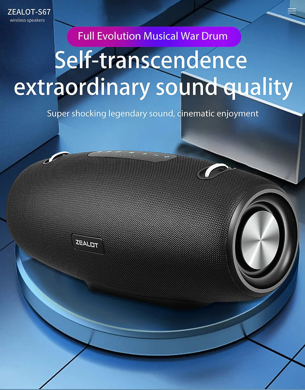 Zealot S67 Wireless Speaker WithShoulder Strap,Outdoor,Waterproof,Portable Speaker with Loud Stero and Booming Bass,40H Playtime - PhishStones Products